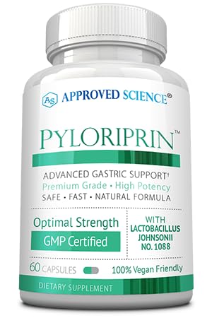 经批准的Science Pyloriprin -- -- 对健康胃的高级消化支持 -- -- 锌L-卡诺辛、丙生素、葡萄球菌、脱脂液 -- -- 60 Capsules -- -- 一个月供应 -- -- Vegan