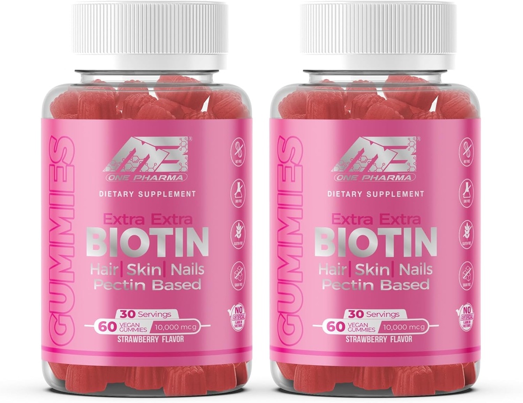 MB 1 Biotin Gummys-Highpotency-Health hair,皮肤和钉子加固,维生素B7, (1000 Mcg) Non-GMO, Pectin Plant Based, for Kids and Adult, 草莓天然火焰2 Pack