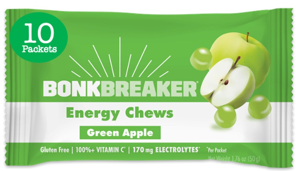 Bonk Breaker Energy Chews,无乳品,Gluten-Free Informments 提供快速能源和焦点,1盒10包,绿色苹果