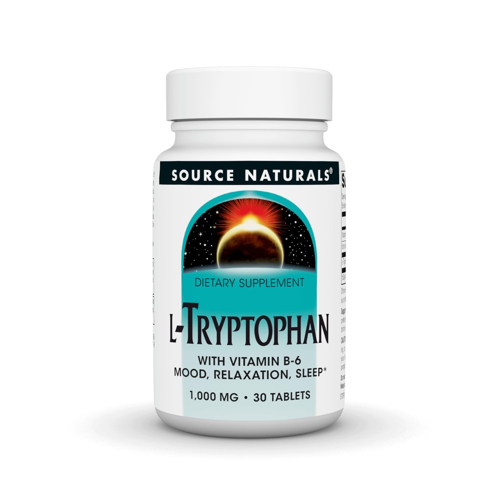 配有维生素B-6的天然L-Tryptophan - 支持蒙德、放松和睡眠* 1000毫克 - 30片