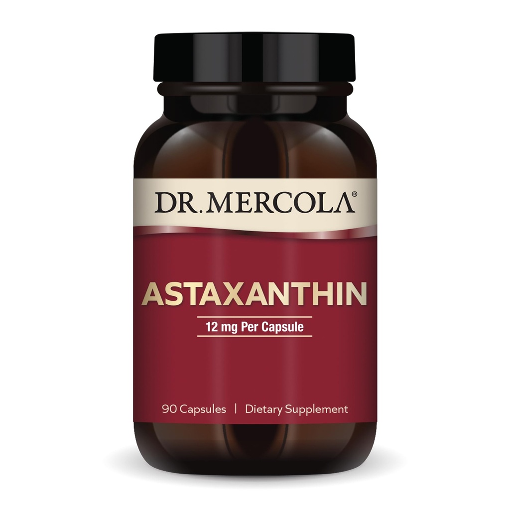 Mercola Organic Astaxanthin博士 - 12 mg Astaxanthin - 强抗氧化剂支持 - 有机微藻提取 - 非GMO,无糖和无豆 - 90 capsules (90 series)