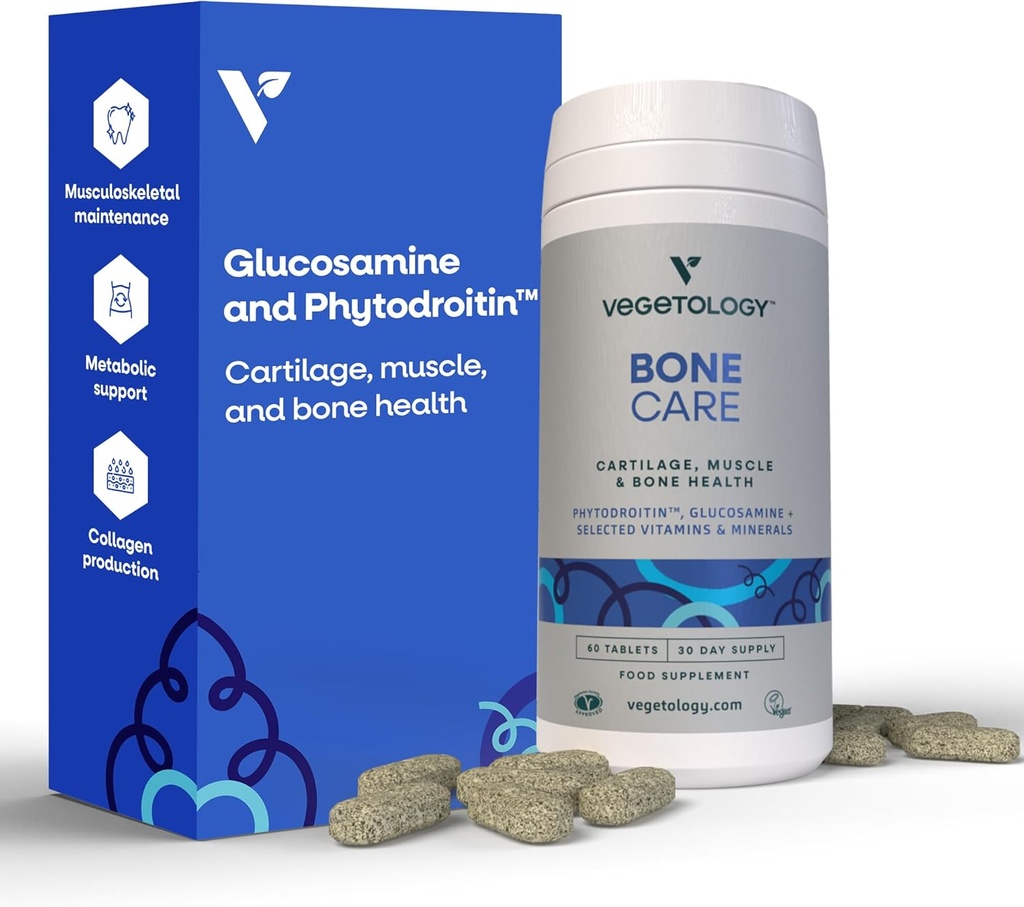 Bone Care Bone 健康补充 - Phytodroitin, Glucosamine, Vitamin D3 K2 & Calcium 补充 - Cartilage,肌肉和联合支持补充 - Vegan Bone 强度(60个计数)
