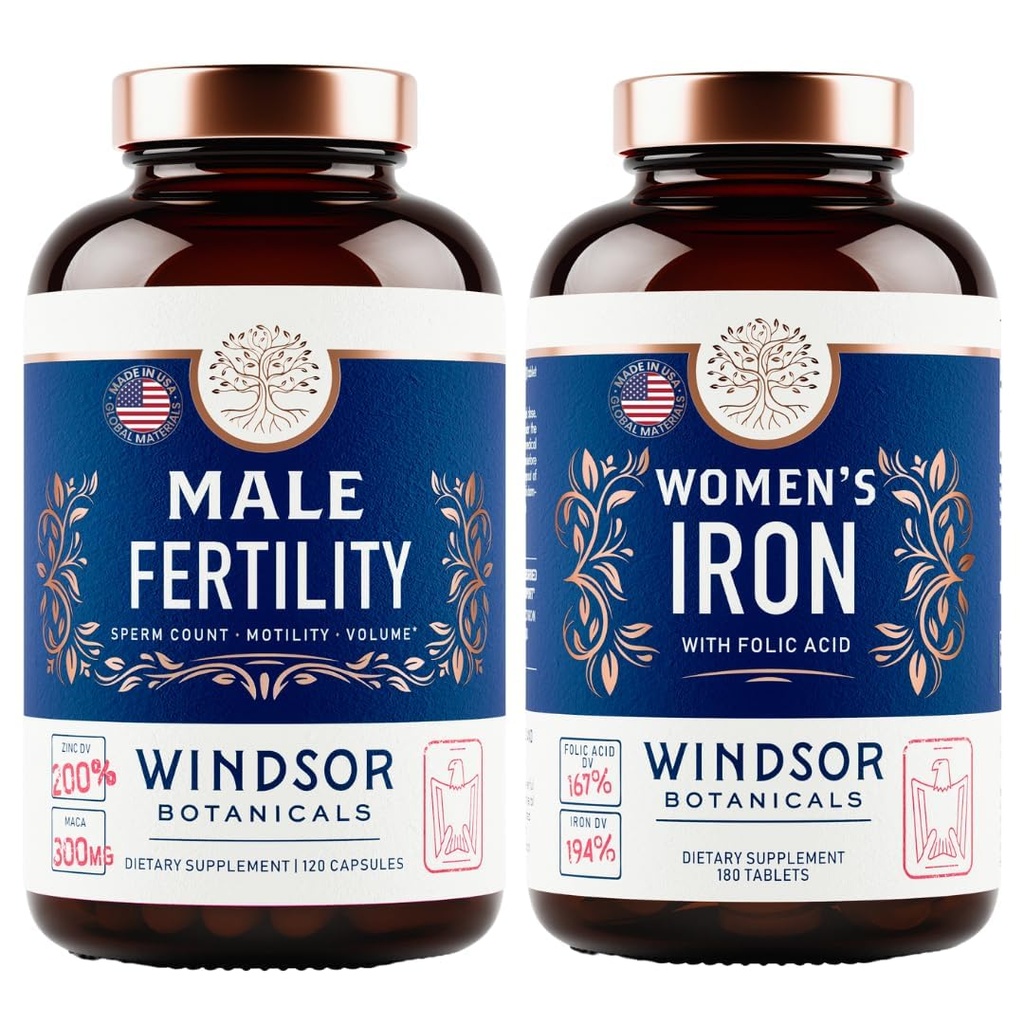 WINDSOR BOTANICALS 男性生育率补充剂和含叶酸的铁药丸 -- -- 生育率和产前包