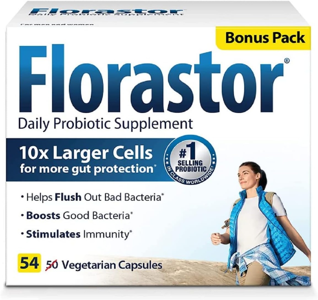 Florastor Daily Probiotic Supplement for Men and Men, 证明支持消化健康,Saccharomyces Boulardii CNCM I-745(54 Capsules),包4