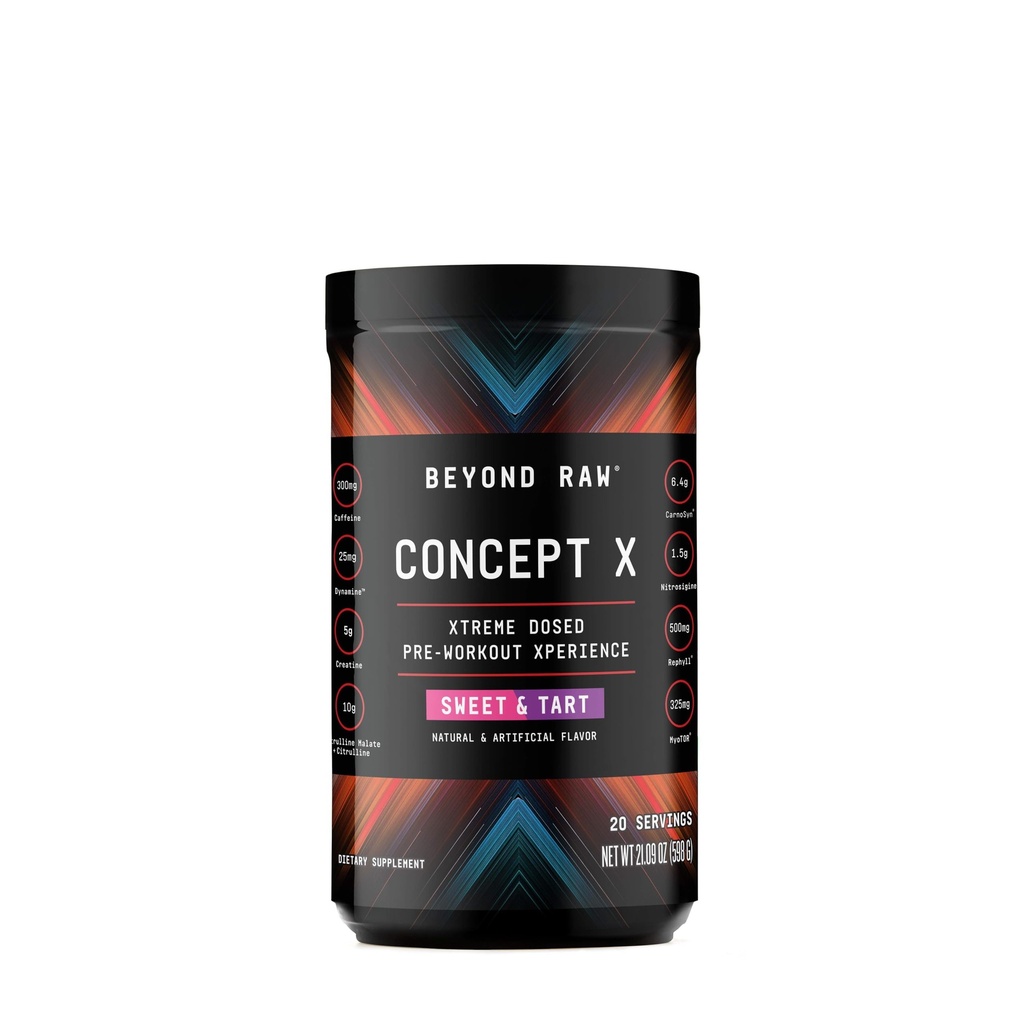 BEYOND RAW概念十,临床上服用预研粉,包含咖啡因,L-Citrulline,Creatine,和Beta-Alanine, Sweet & Tart Flavor, 20种服务品
