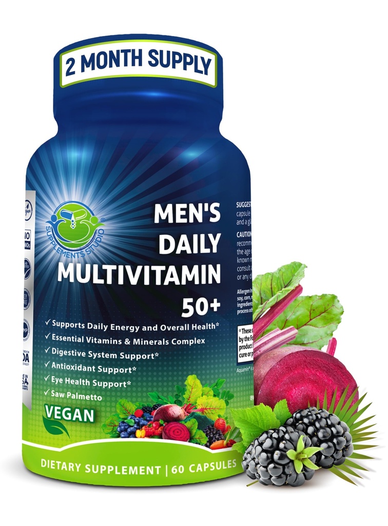 男子日报Multivitamin 50 Plus - Vegan Methylized Multivitamin for Men 50 and Over - Saw Palmetto, Biotin,有机超级食品,Lutein - Eye, Energy, Gut, Health Supports - 方便燕子卡普苏尔斯