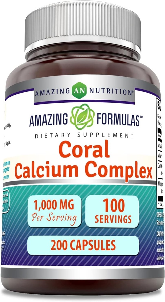 惊人的公式 珊瑚钙复合物 补编 + 1000 Mg → 200 Capsules → 非 GMO → Gluten-free → 制造于美国
