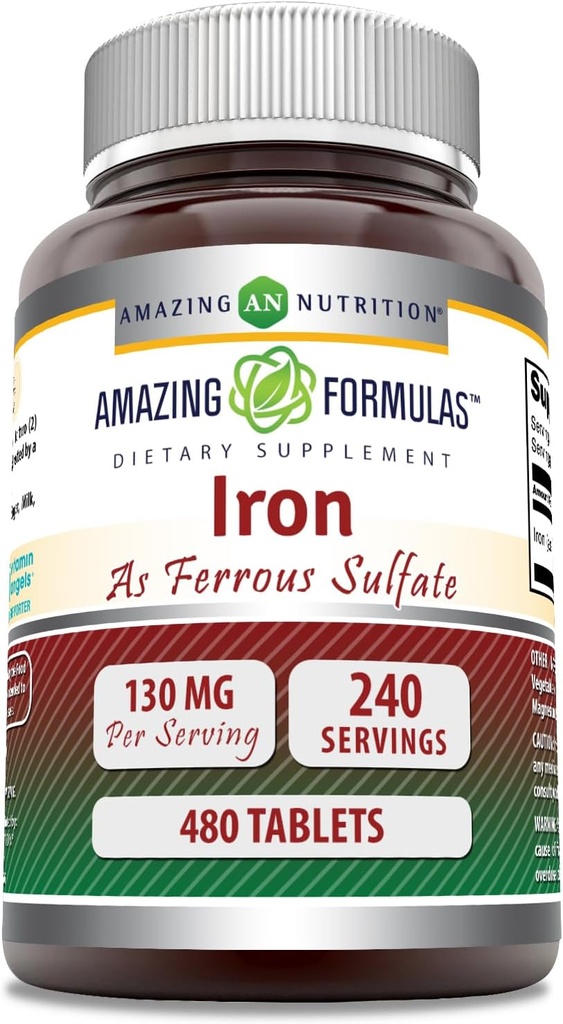 铁作为氟磺酸盐的惊人公式 补充 | 65 Mg | Tablets | Non-GMO | Gluten Free | | 美国制造(480个计数)