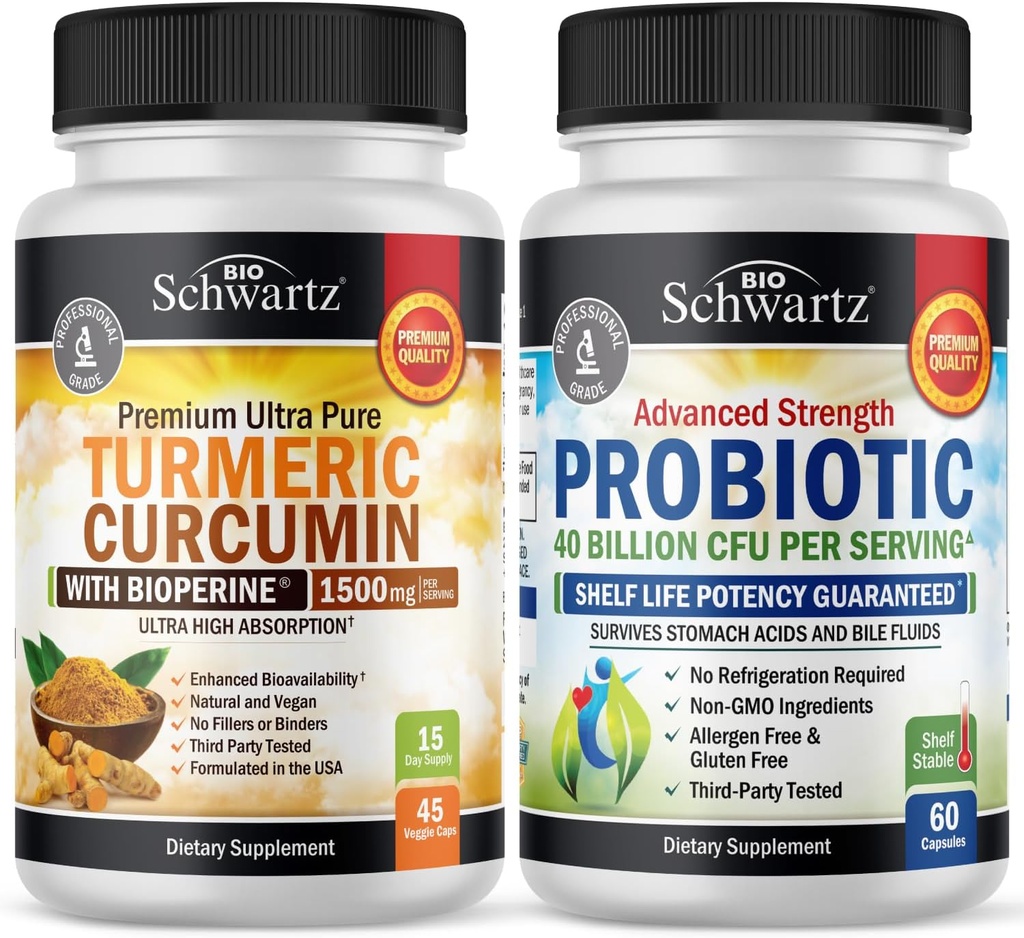 Turmeric Curcumin 1500mg 45 计数+ Probiotic 40亿 CPU 60 计数