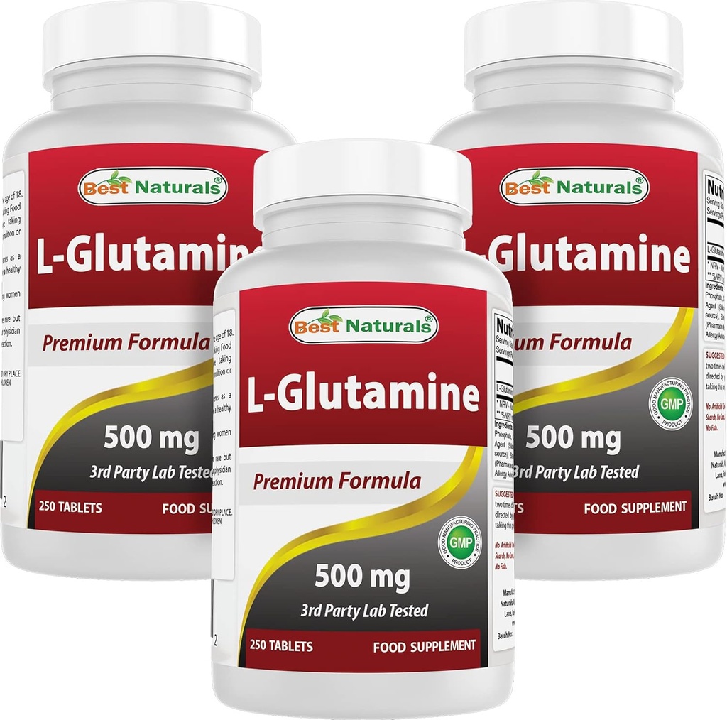 Best Naturals L-Glutamine 500mg, 250块平板电脑(250个计数(3包))