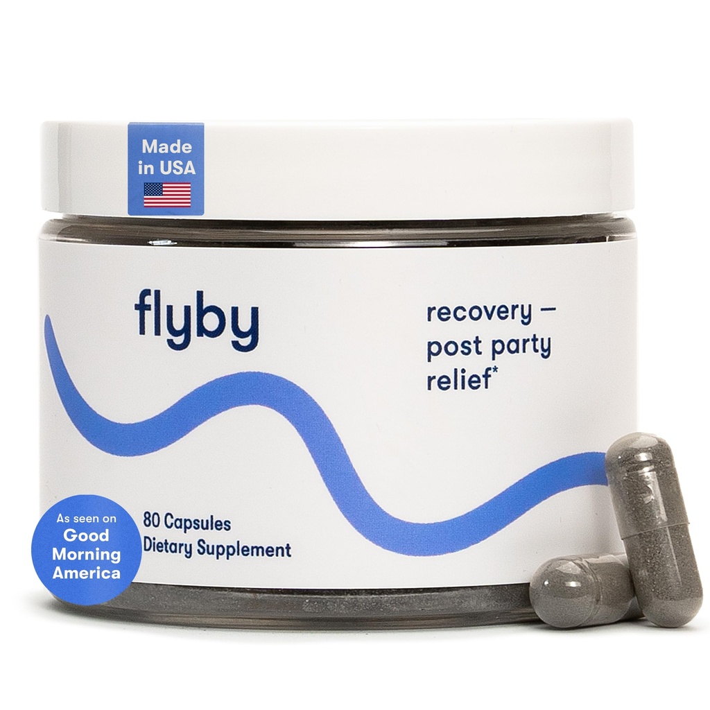 Flyby Recovery Supplement - All The Hang, Without The Over! TM - 配有 Milk Thetle, 维生素C, 激活的炭,以及 Apple Cider Vinegar - Pre & Post 饮酒公式(80 Counter)