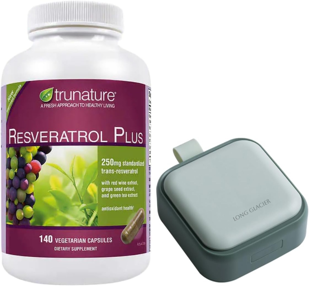 Trunature Resveratrol Plus,140 蔬菜盒,配有药丸Oragnizer,小可爱药丸容器,维生素,绿色