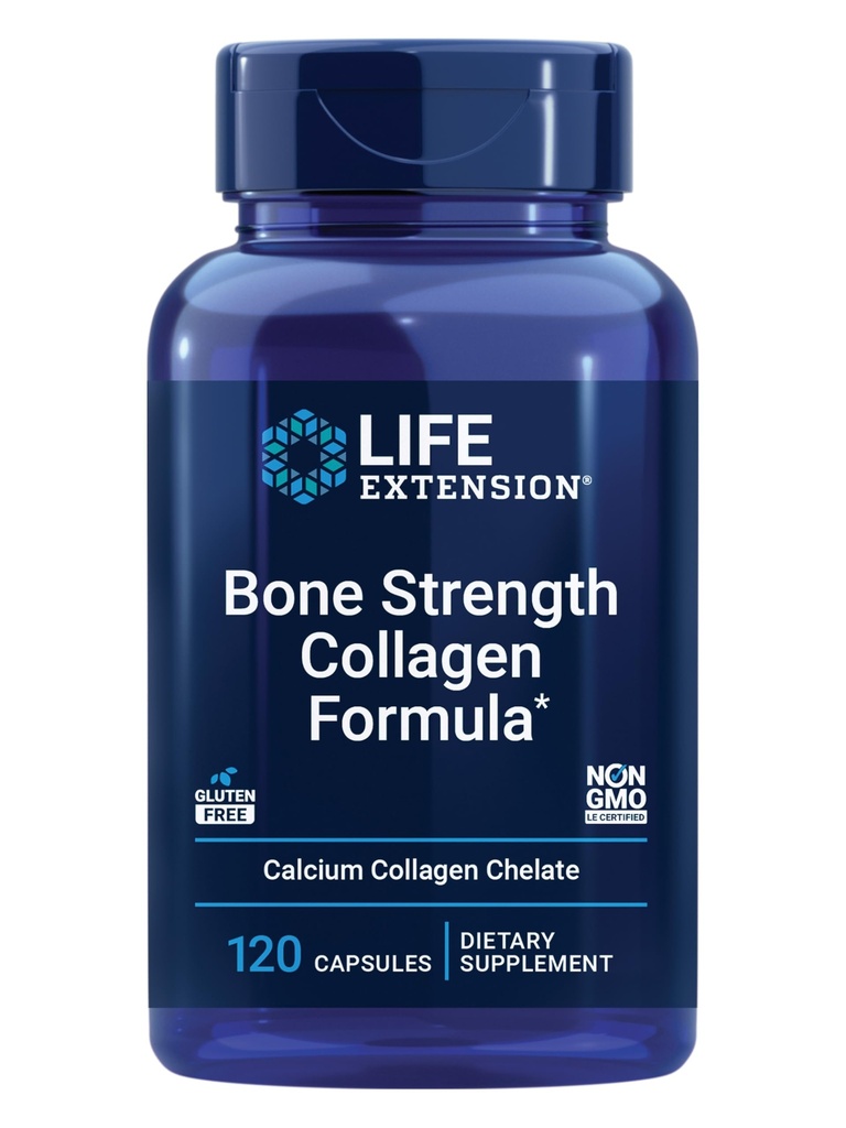 Life Extension Bone Strength Collagen Formula, Calcium Collagen chelate, Calcium fructoborate, Vitamin D3, Magnesium Citrate, Silicon, Boron, Gluten-Free, Non-GMO, 120 Capsules