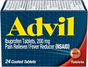 Advil Pain Reliver and Fever Reductioner, Ibuprofen 200毫克的止痛药 -- -- 24块合纸片