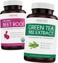 Beet Root & Green Tea Explain (2-Week Supplement) Beet & Tea Power Mix - 有机 Beet Root with Black Pepper for abcept 1250mg (30 Tablets) & Green Tea Explain 98%,每服务EGCG 1000mg (30盖)