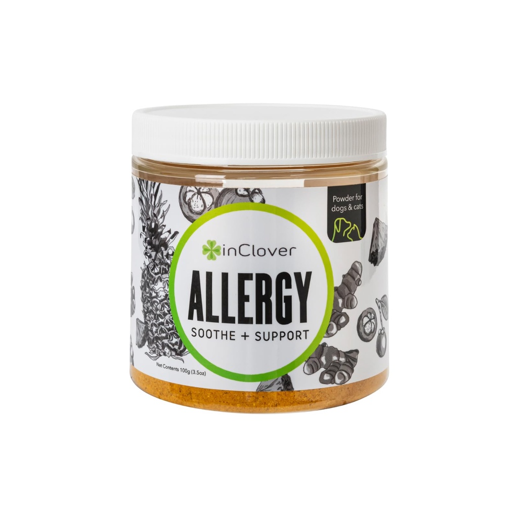 在Clover天然狗过敏救济补充剂中,配有Turmeric-生物反应剂治疗粉末补充剂用于配有季节性过敏反应的狗,芒果斯丁帮助维持西胺水平.