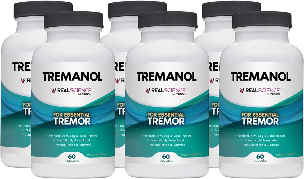 Tremanol – pack of 6 - 基本特雷莫尔的天然援助 - 为沙基手,手臂,腿,和语音特雷莫尔提供救济.