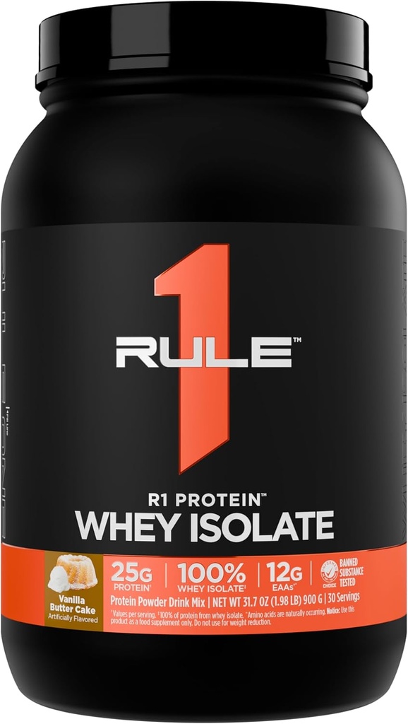 规则1 R1蛋白质 Whey Isolate - 使用25g蛋白 & 6g BCAA 单自孤立和水解源进行工作回收(2英镑*,香草奶油蛋糕)