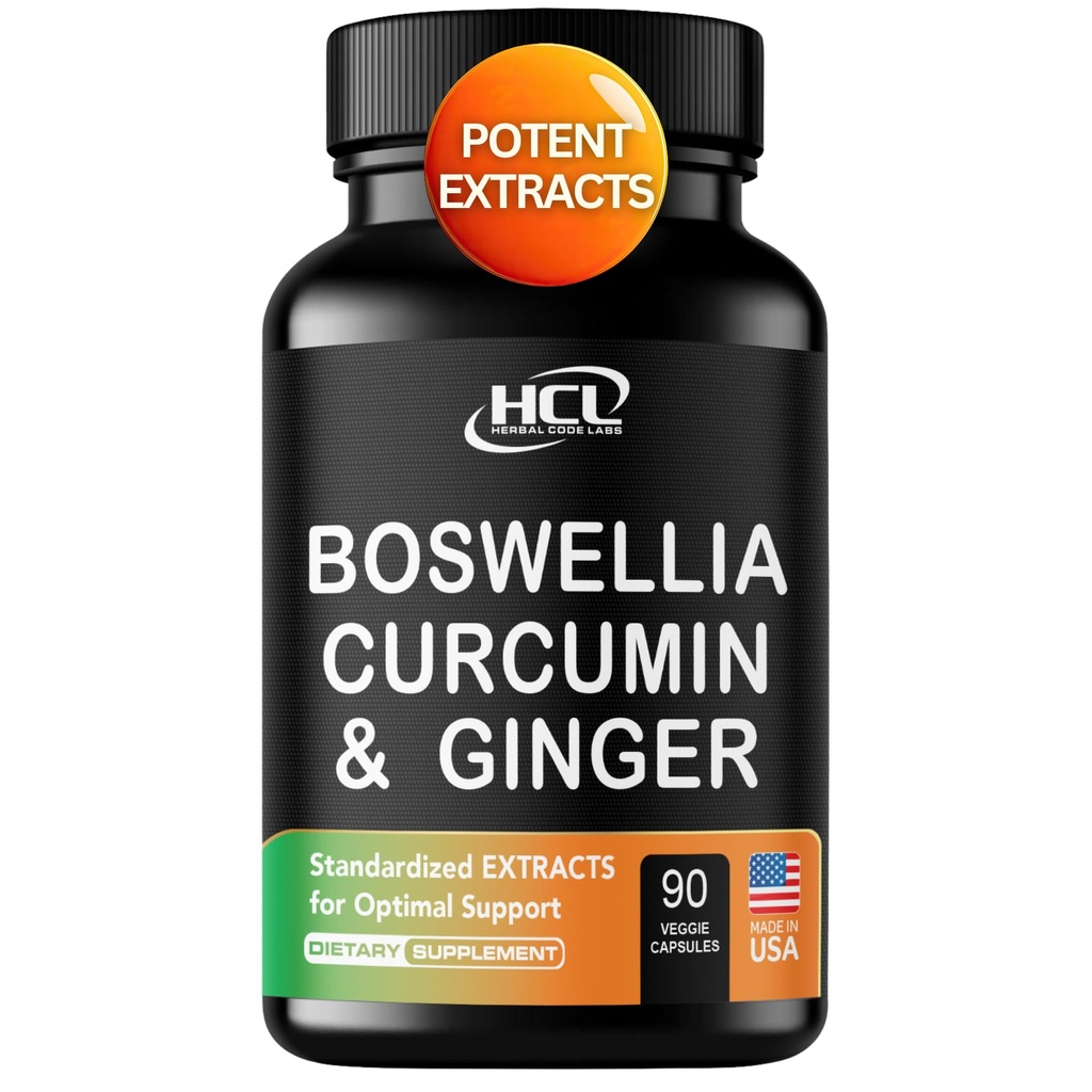 Boswellia Curcumin 姜汁抽取补充 – 强95% Curcuminoids 流动性和灵活性的自然支持药 – 外强 Boswelia 与 Turmeric Curcumin 有机姜汁补充