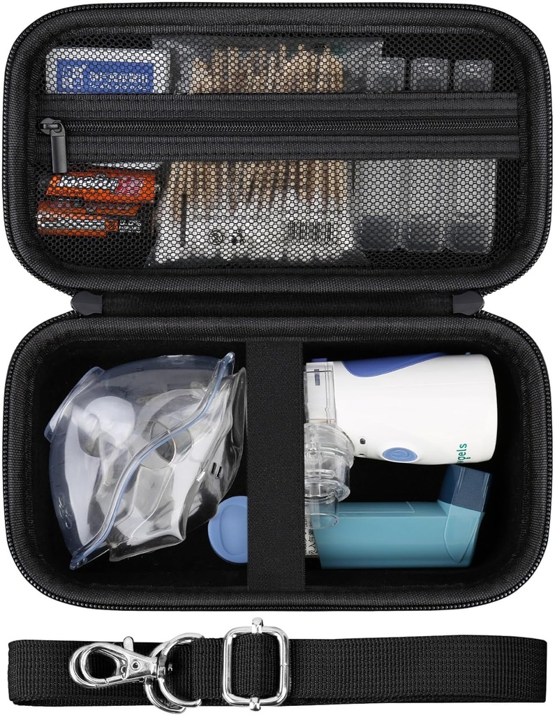 手持式Nebulizer 手持式 Mesh Inhaler Spacer Nebulizers 机器用于成人和孩子们 家庭旅行的硬案, 带有 Mesh Pocket 的 USB 电缆和电池的 保护性 Holder Bag, 黑色