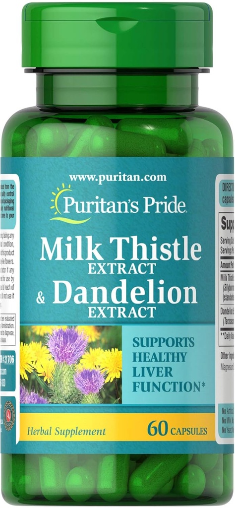 清教徒的 Pride Milk Thetle & Dandelion 摘录 60 计数
