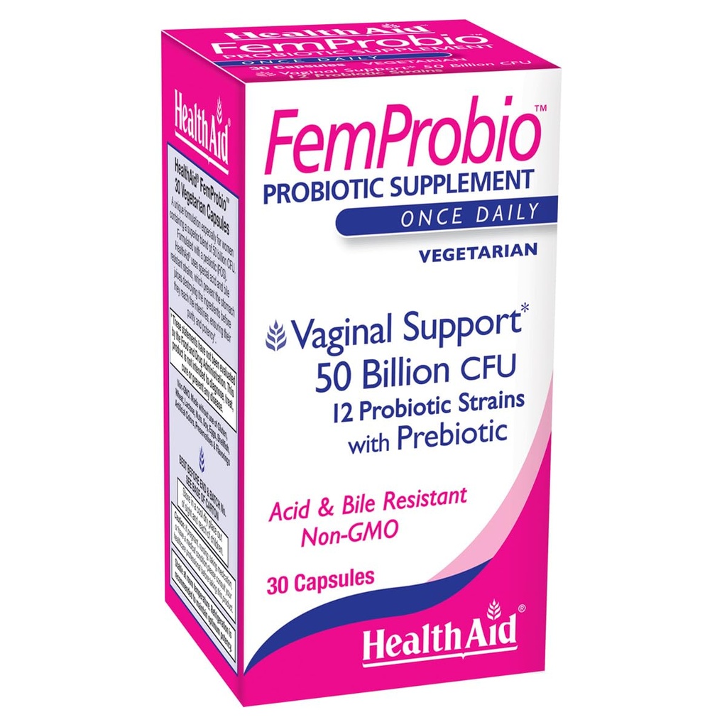 FemProbio 健康援助 – 一次日间Probio 配有 + 5 亿 CPU + 30 个蔬菜卡普尔 + 酸和Bile Resistant, 乳糖, Gluten 和 GMO 无味