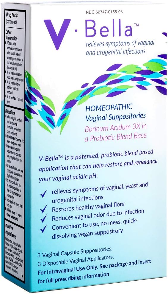 V-Bella Boric Acid + Probiotic Oblical Suppositors - 一种更自然的方式,用于更新、平衡和重现酵母、细菌(BV)和乌罗金蒂特尔感染、减少痒感和呕吐