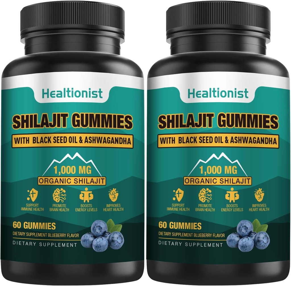 2 Packs 1000 MG Shilajit Summies 配有 85+ Trace 矿物,富尔维奇酸,纯有机 Shilajit 喜马拉雅 Gummy for Men and Women, Energy, Brain, 豁免 Suport - 120 Counts