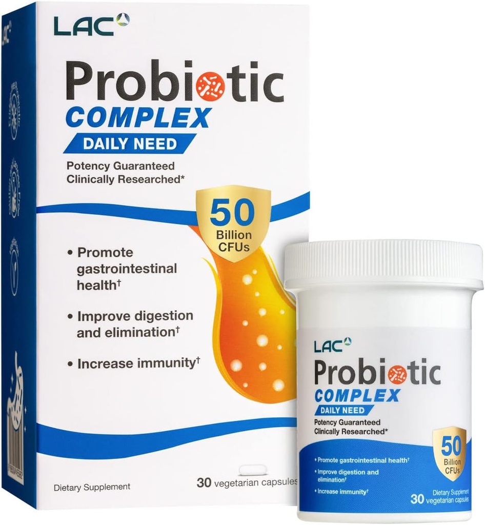 LAC Probiotic Complex 50亿 CMUs QQ 消化剂补充 QQ 活性增生剂恢复肠道细菌平衡,IBS 支持(30个蔬菜卡普尔)