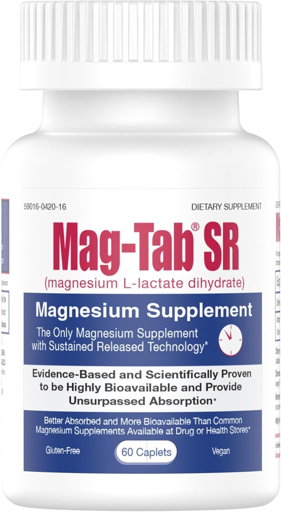 为10x更好的吸收-Mag-Tab SR(可持续释放)提供扩展释放镁乳酸盐,60个数支持睡眠,肌肉硬化剂,缺乏镁的健康问题(60个)