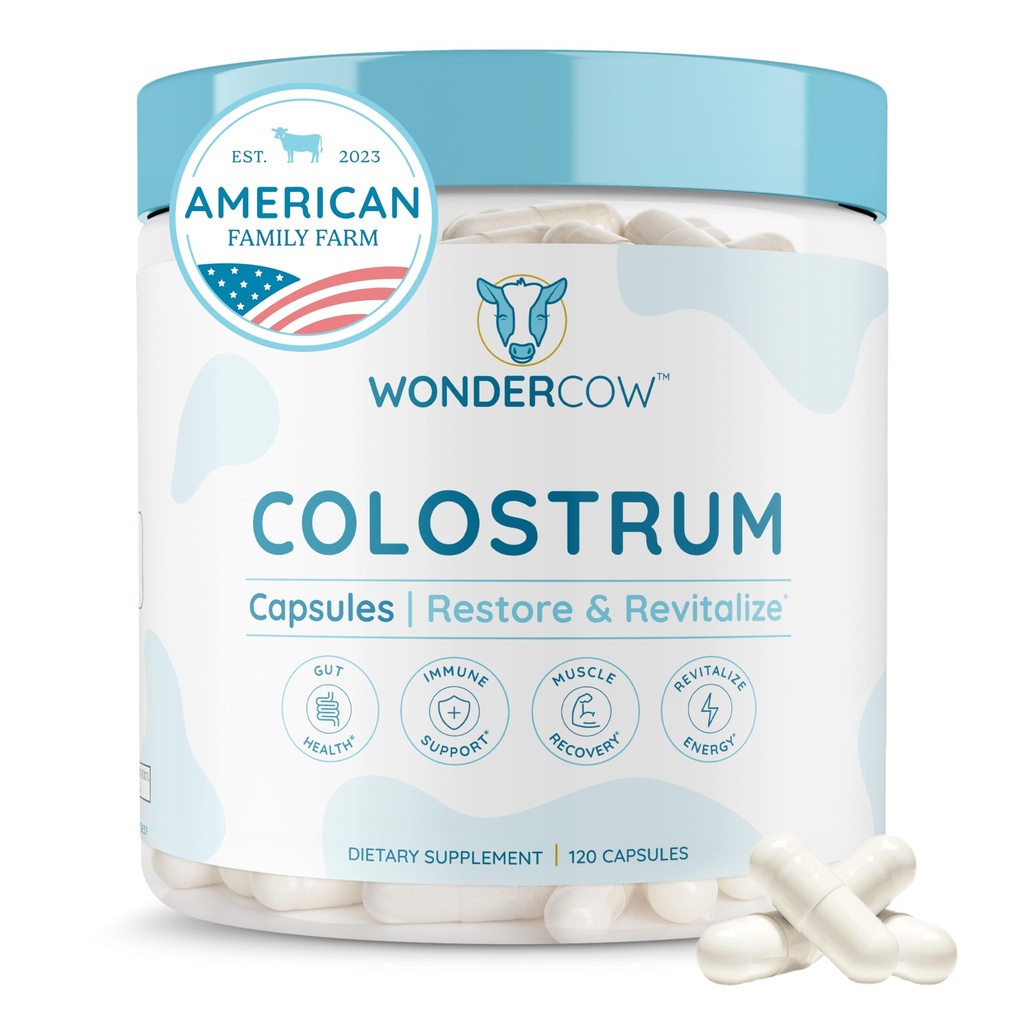 WONDERCOW Colostrum Capsules Gut Health, Imune Support & Wellness 补充品 天然IgG 纯全Bovine Colostrum 超级食品, 不受欢迎,30种服务