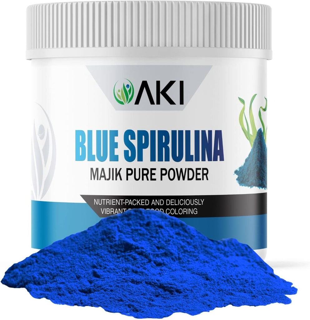 AKI E18 年级 蓝螺旋花粉包 – 超集中的Phycocyanin超级食品 – 深蓝,Vegan & Non-GMO – 平滑,冰激凌,酸奶或糕点的理想 – 2oz/57g