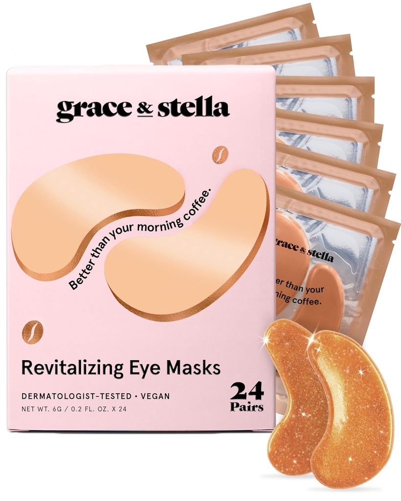 Grace & Stella Cafeine Under Eye Patches - 普菲眼和暗圆的醒眼补丁 - 戴着Niacinamide & Hyaluronic Acid的眼罩下补丁 - Vegan,残忍无毒(Bronze,24 Pairs)
