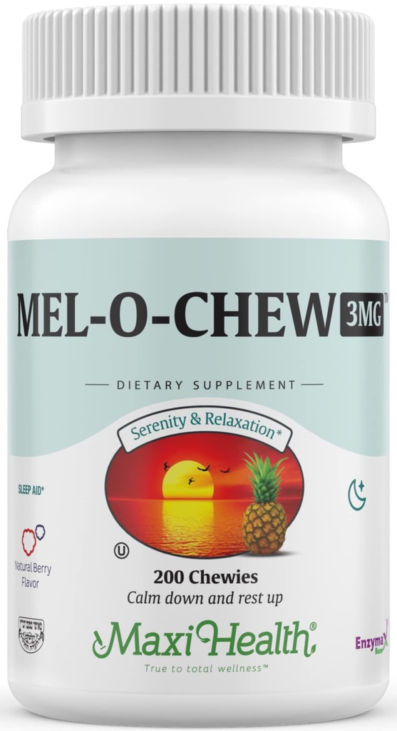 Maxi Health Melatonin 3 mg for Adults & Teens – 帮助支持自然睡眠与 Chewable Melatonin – 非哈比人形成 Kosher 睡眠支持 Kosher (200单位)