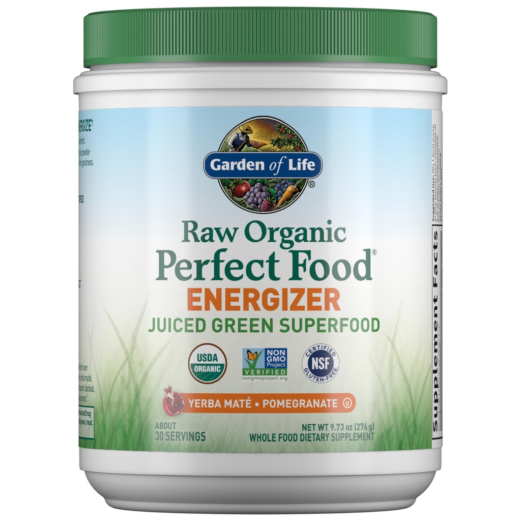 生活花园 生菜 有机完美食品 配料 果汁 绿色超级食品 粉末 - Yerba Mate Pomegranate, 30 services, Green Superfood Power & Probiotics, Gluten Free Free Full Free Free Free Greens Supplements Supplies