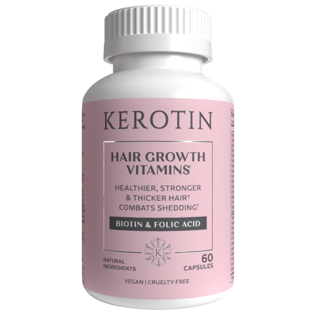 Kerotin 发型生长维生素,生物素补充剂,DHT 阻塞剂,Collagen刺激剂,用于发型损失支持,直肠和皮肤护理,包括Saw Palmetto,维生素D3和更多-60药丸(1个月供应)