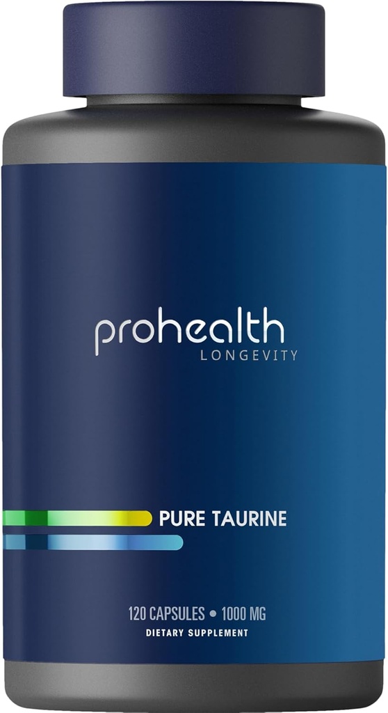 ProHealth Prure Taurine → 支持健康老化,脑和心脏健康,运动性能 → 抗氧化剂 → 1000 mg / Capsule → 临床研究,第三方测试,120 蔬菜卡普尔