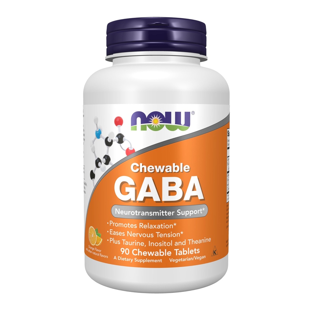 Now Foods Supplements, GABA(伽玛-氨基丁酸),神经递质支持*,橙色Flavor, 90 Chewables