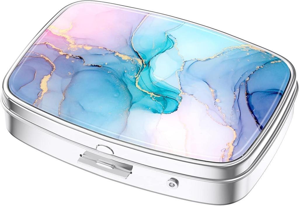 Nipichsha Pill Box, Small Pill Case for Purse & Pocket, Cute Travel Medicine Organizer, Portable Medicine Container Holder to Hold Vitamins, Medication, Fish Oil & Supplements, Colorful Marble