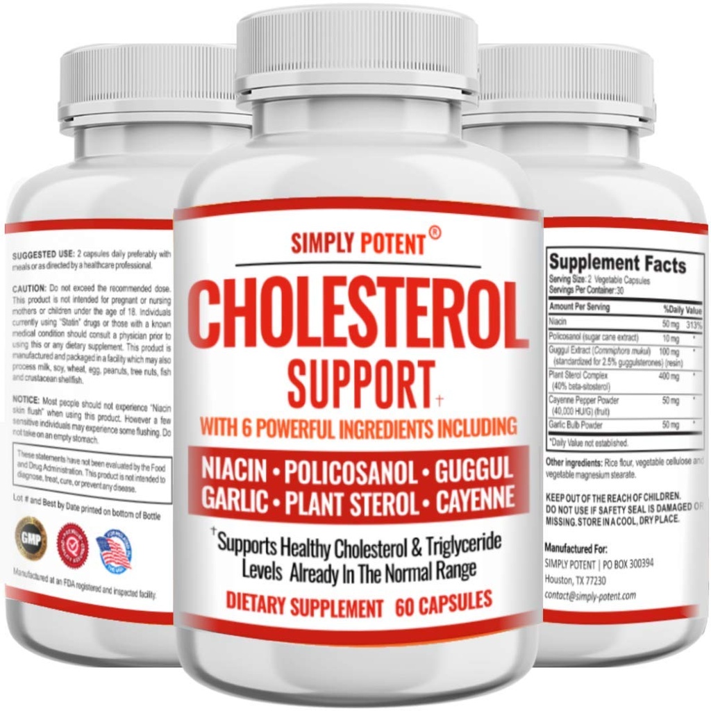 胆固醇降温补充剂,支持低高胆固醇,Triglyceride,LDL & 抬高HDL 自然,心健康 天然盖与蒜,植物 Sterols, Niacin, Guggul, 60 Ct