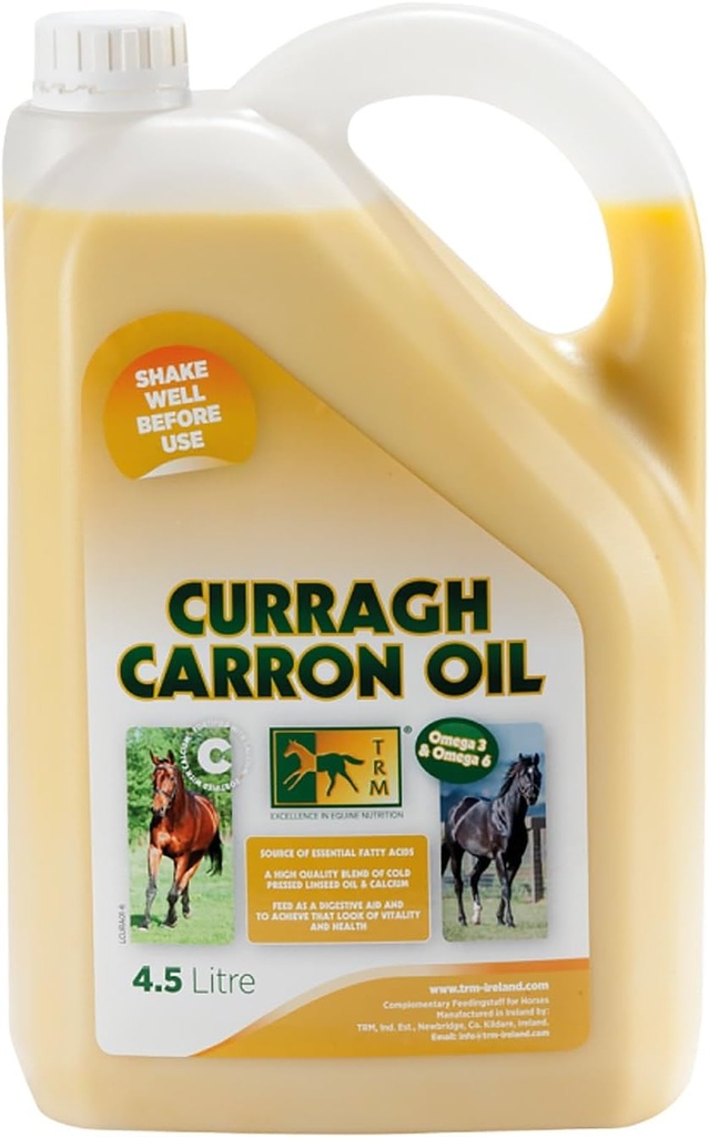 TRM Curragh Carron Flaxseed Oil Fraxseed Fraxive Horse Supplement for a Shiny Coat → Omega 3 & 6 来源 改善重量、皮肤和煤炭状况 - 152 fl oz/1.2 美国女孩(4.5升) - 152 fl oz (1.2 美女孩)