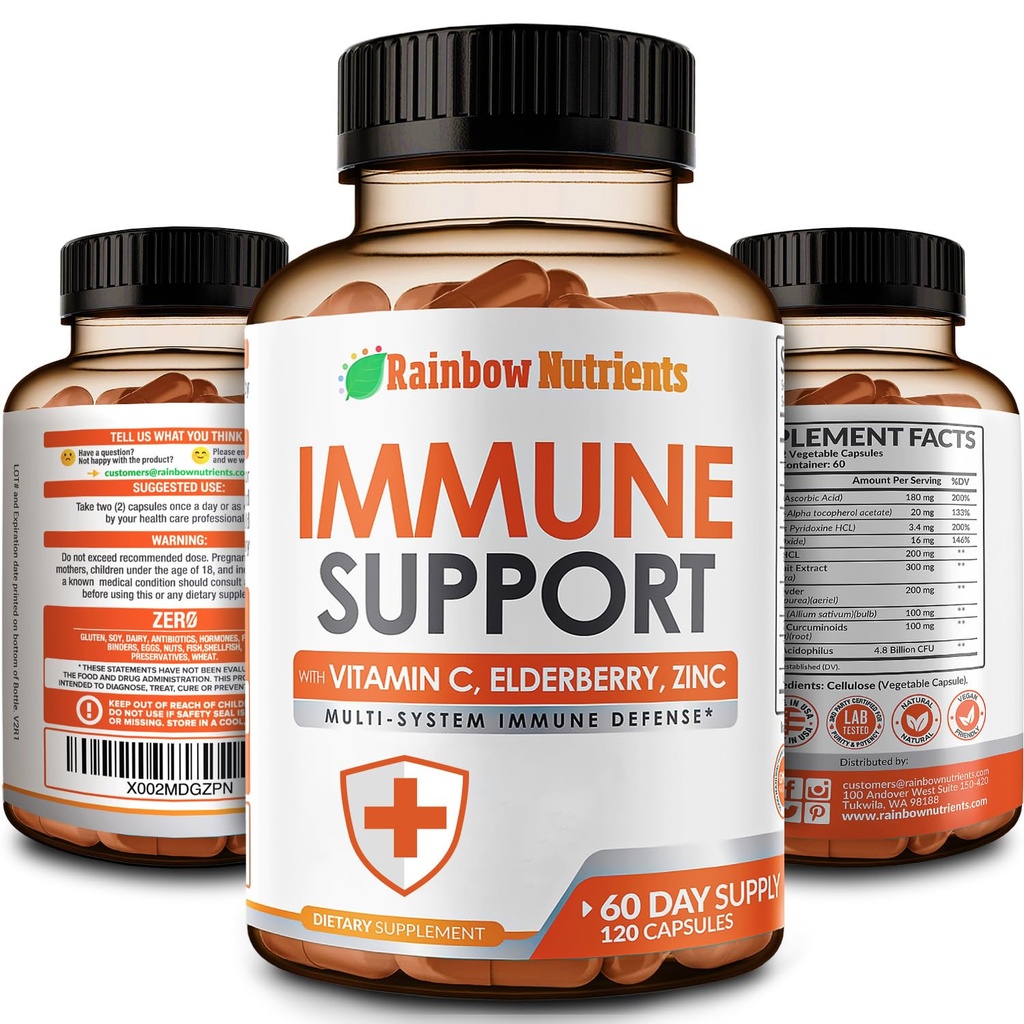 10 in 1 Immune支助补编(无填充器) |维生素C,锌,老莓,Echinacea,Turmeric,Probiotics |免疫促进剂 多系统免疫防御,呼吸和古特健康 |60天供应
