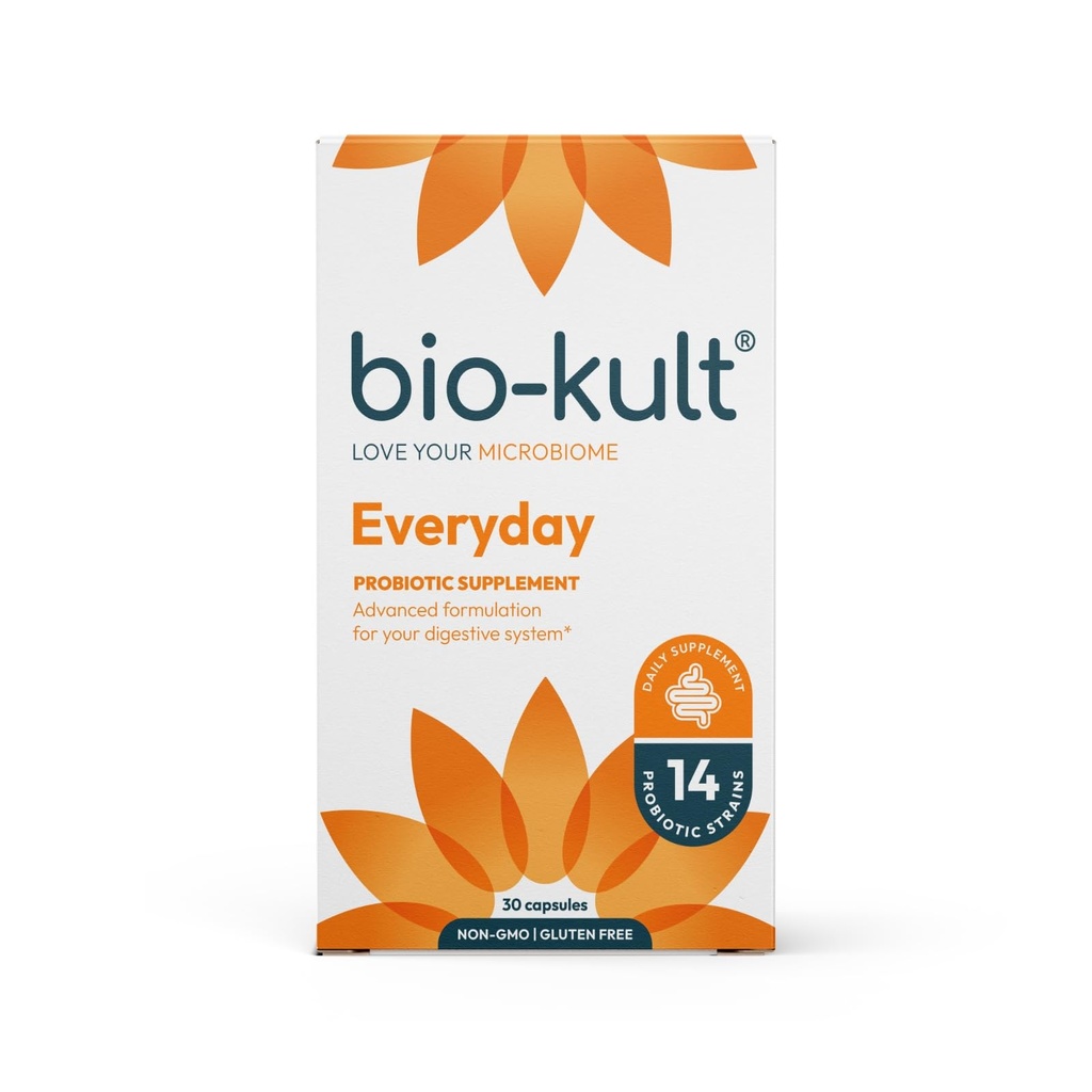 Bio-Kult Gut Humany Probiotic Supplement, 14 Strains, 女性和男性的Probiotics, 免疫支持, 消化健康, 大陆架稳定, 非GMO和无胶囊, Capsules, 30 Counts (Pack of 1)