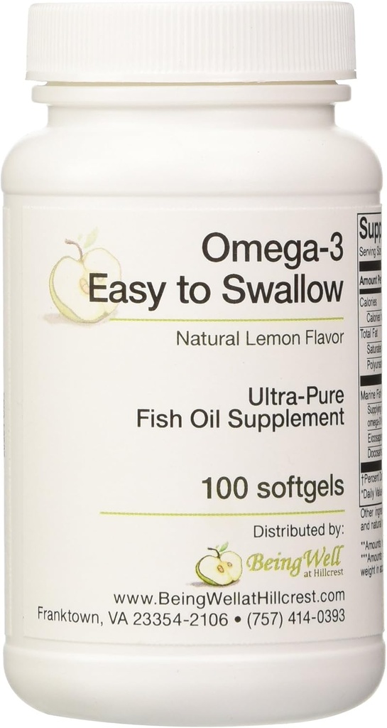 Omega-3 'Easy to Swallow' 超纯鱼油 天然柠檬Flavor 100软胶