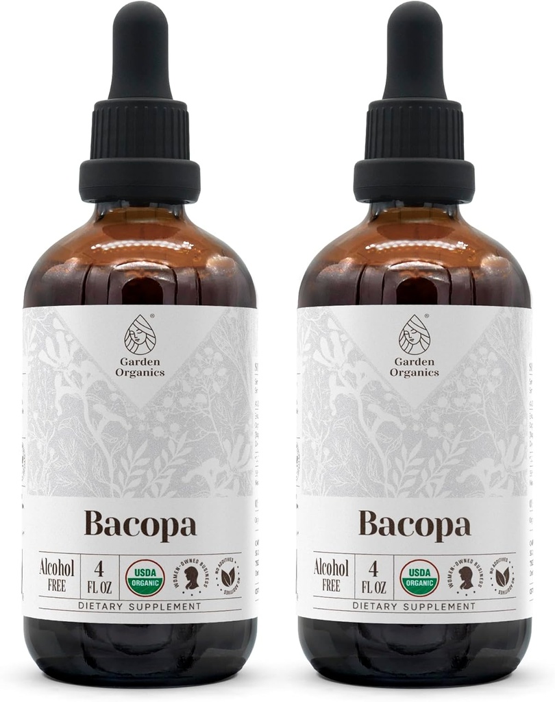 Bacopa USDA 有机 QQ 无酒精提取 有机草药滴 补充 放松 活性认知效应 QQ 由100%的有机Bacopa(Bacopa Monnieri)制成 干草药 2x4 oz
