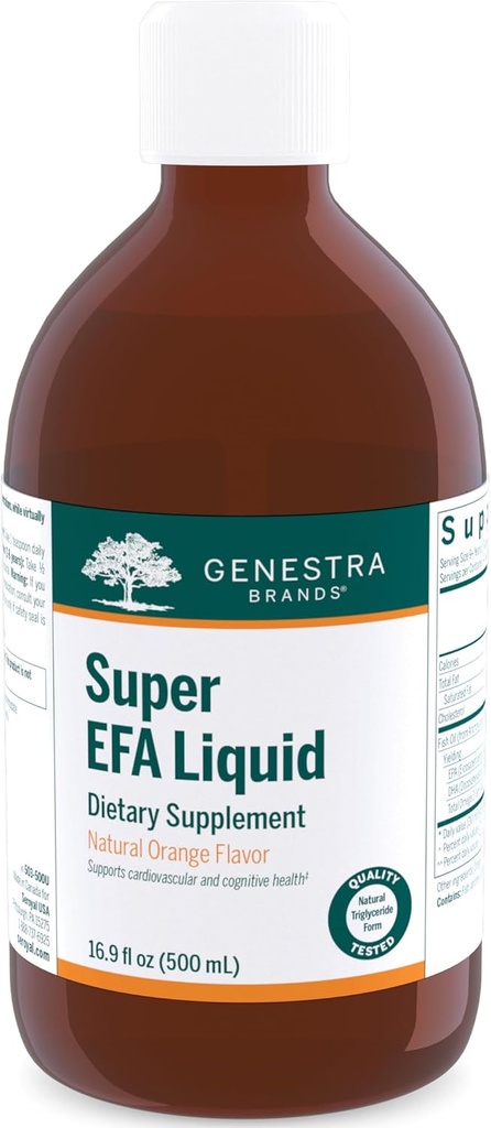 Genestra Brands Super EFA Liquid | Supports Cardiovascular Health, and The Development of Brain, Eyes, and Nerves in Children* | 16.9 Fl Oz | Natural Orange Flavor