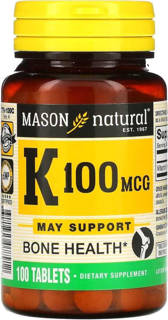 MASON 天然维生素K、100毫克、100片