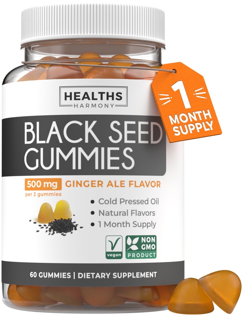 黑种子油胶 - 天然姜汁艾氏菌(Non-GMO & Vegan) Cold-Pressed Nigella Sativa 生产纯黑果实种子油 - 每2 Gummy service