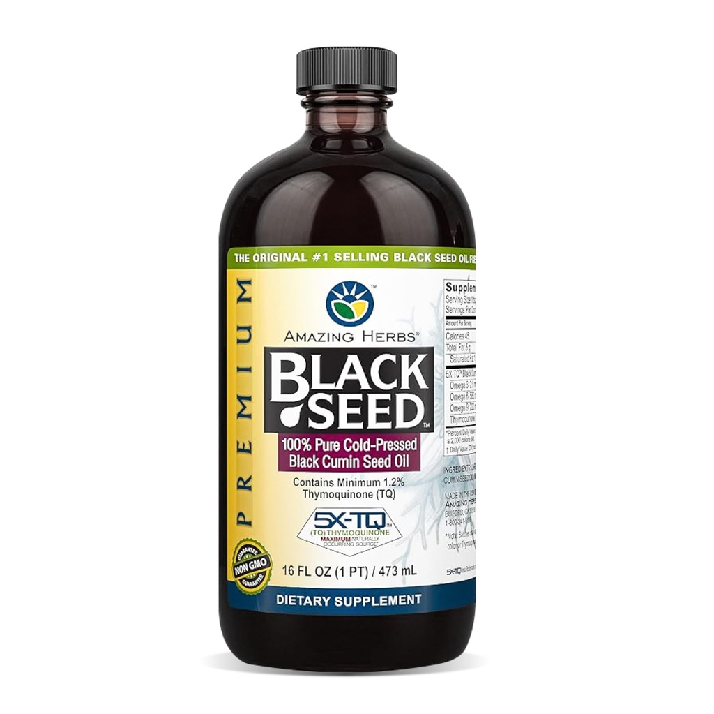 神奇的草药 黑种子精油 - 冷压 Nigella Sativa Aids in Districtive Health, 免疫支持,脑功能,联合流动,Gluten Free,非转基因生物 - 16 Fl Oz