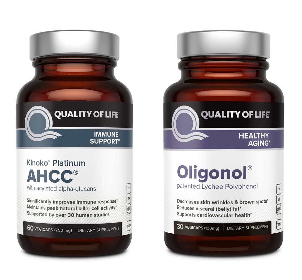 Kinoko Platinum AHCC 750 毫克和 Oligonol Lychee 提取剂 - 用于免疫支持、健康老龄化
